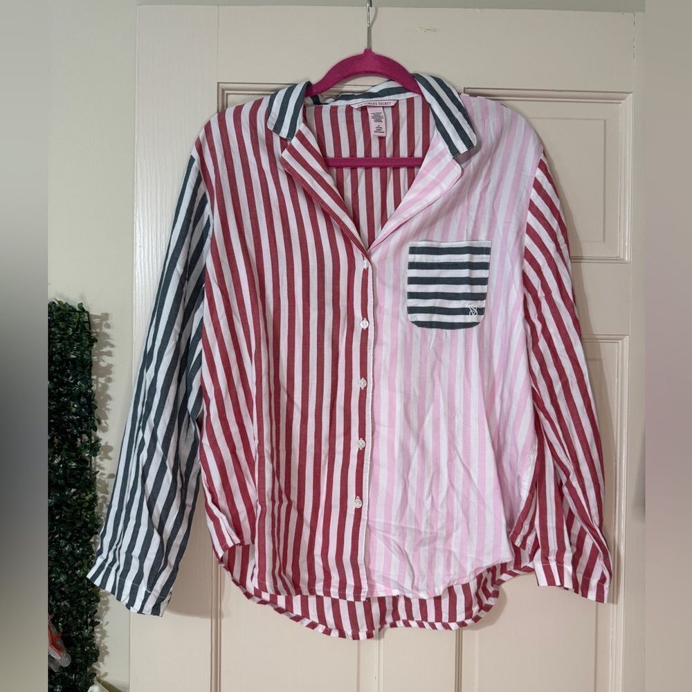 Women’s Victoria's Secret Striped Pajama Set (Button Down Top + Bottoms M) NWT